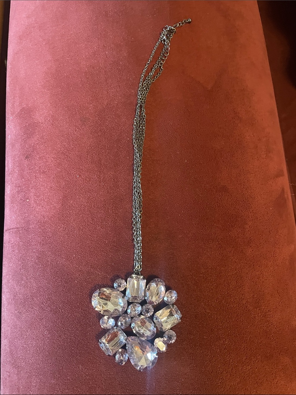 Crystal Cluster Pendant Necklace - Silver Tone